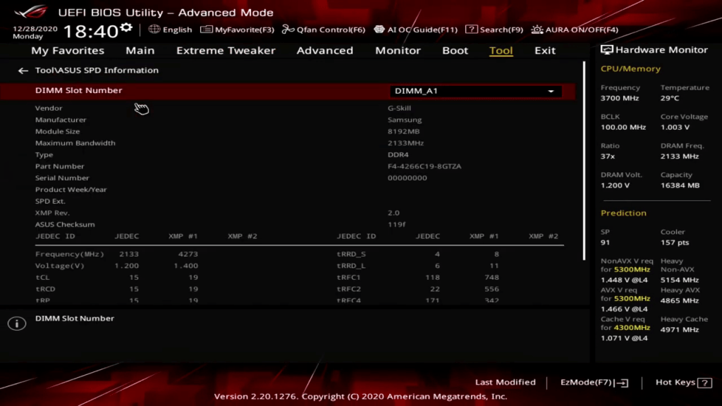 extreme memory profile in ASUS ROG bios
