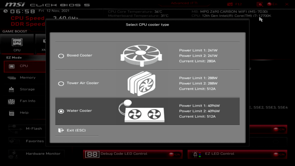 msi z690 water cooling mode