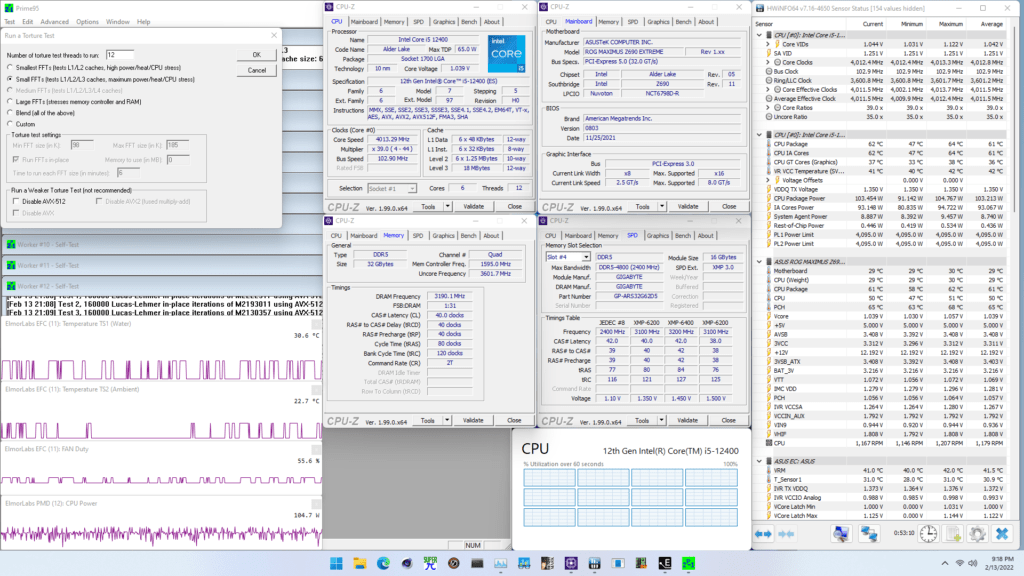 Core i5-12400 conventional overclock prime95 small ffts avx enabled