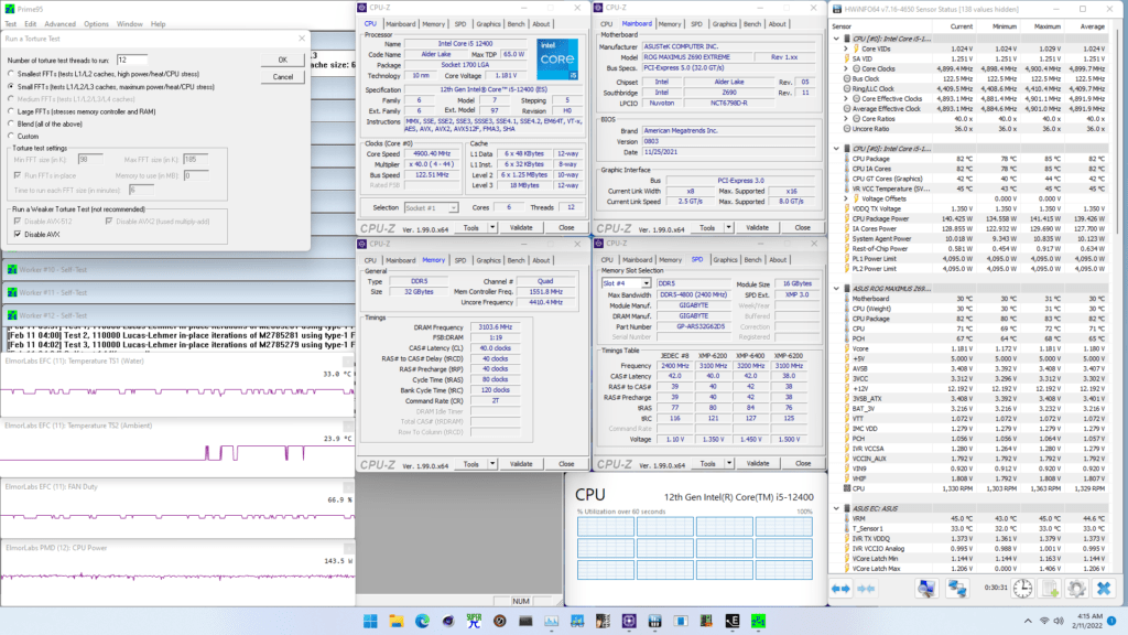 Core i5-12400 fixed overclock prime95 small ffts avx disabled