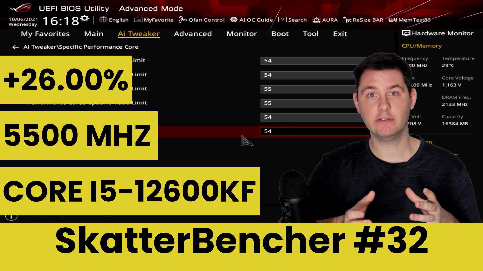 SkatterBencher #32: Intel Core i5-12600KF Overclocked to 5500 MHz