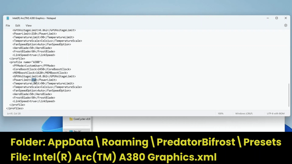 arc a380 acer predator bifrost pl1 pl2