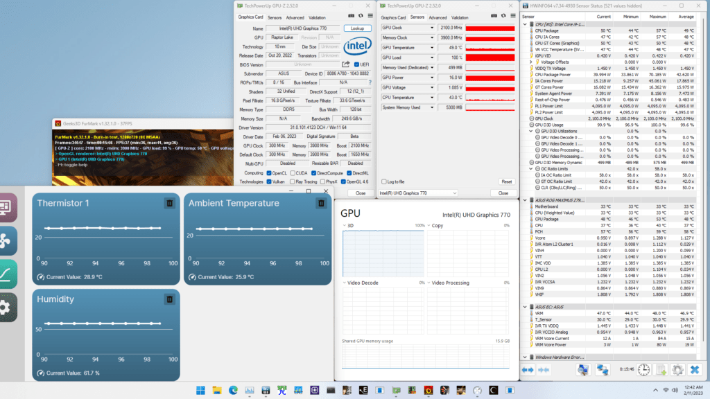 intel uhd graphics 770 (13th gen) 2.1ghz furmark
