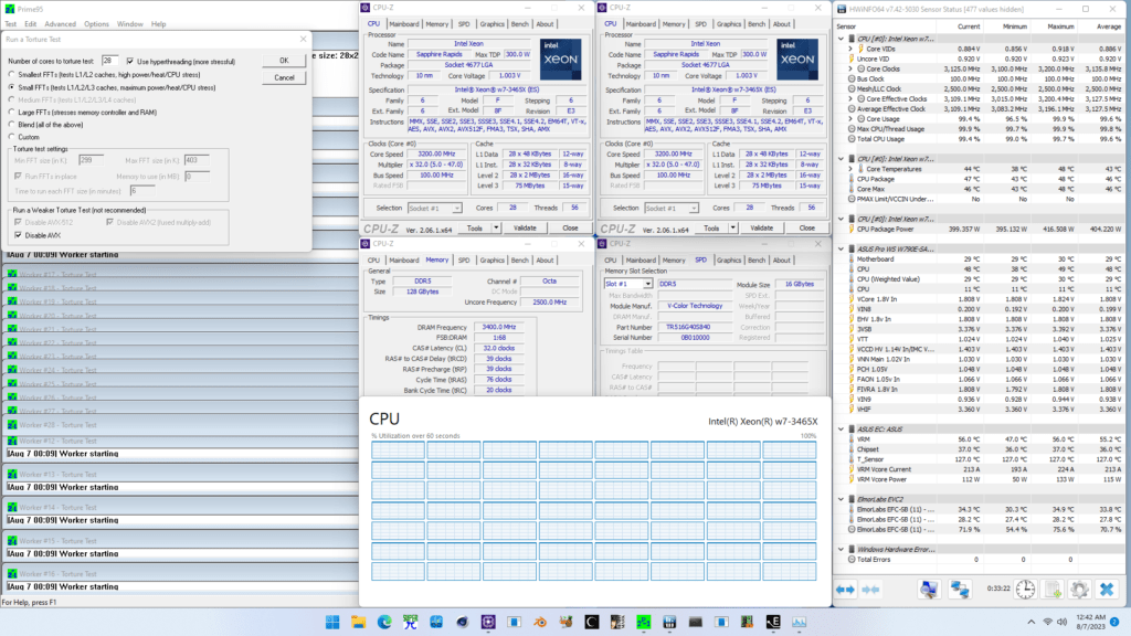 xeon w7-3465x mce mem oc prime95 small ffts no avx