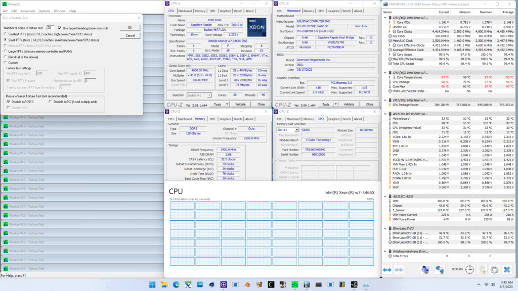 xeon w7-3465x simple basic overclock prime95 small ffts avx2