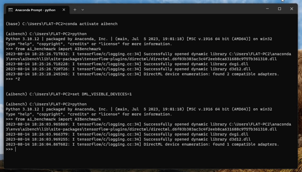 DML_VISIBLE_DEVICES for ai benchmark