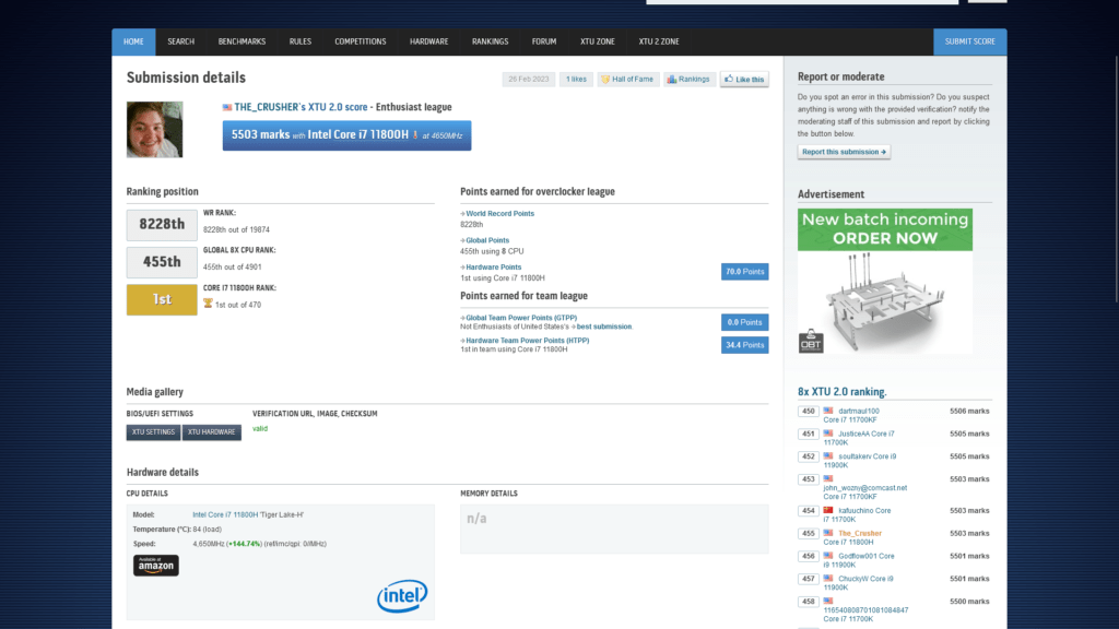 tiger lake xtu 2.0 benchmark target