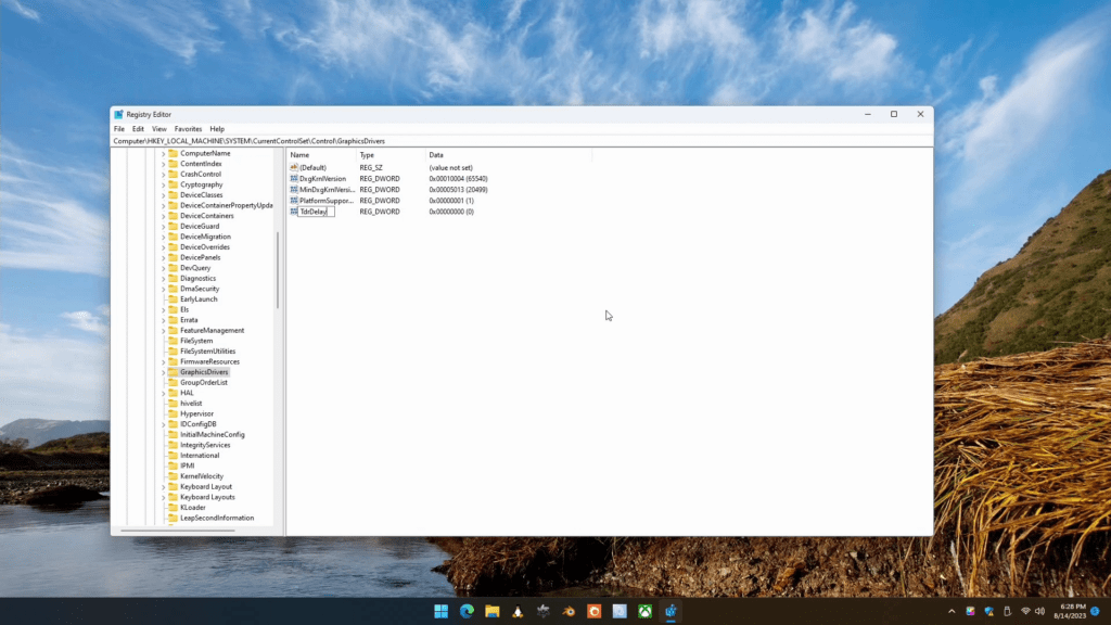 TdrDelay registry entry for ai benchmark