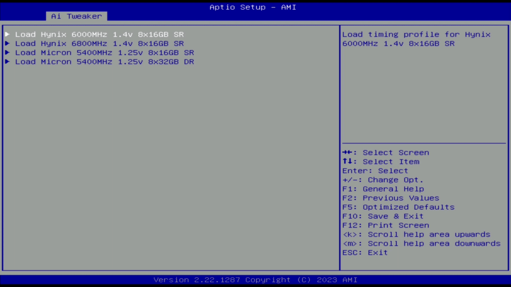 asus memory presets on ws w790e-sage se
