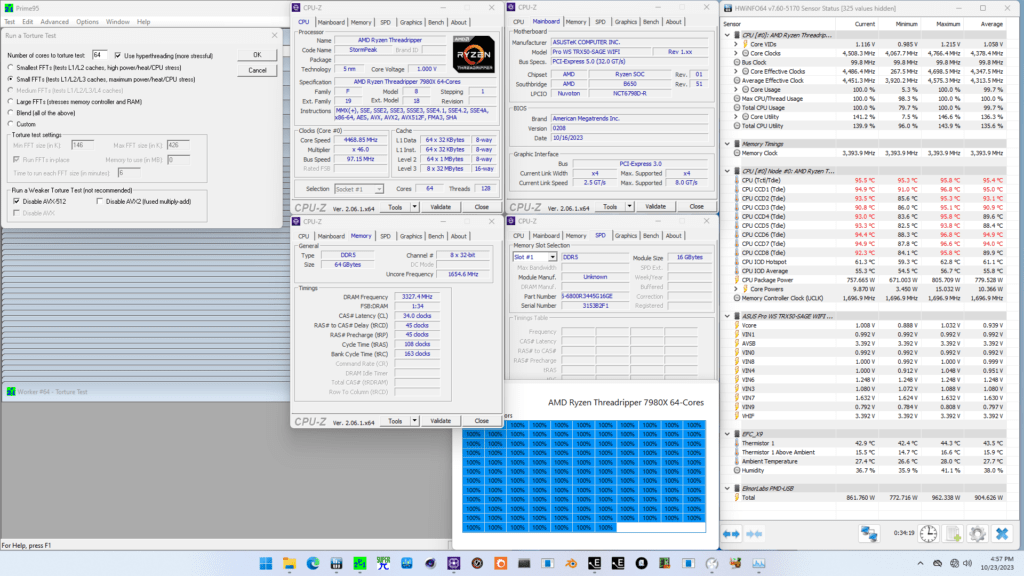 ryzen threadripper 7980x pbo enabled prime95 avx2