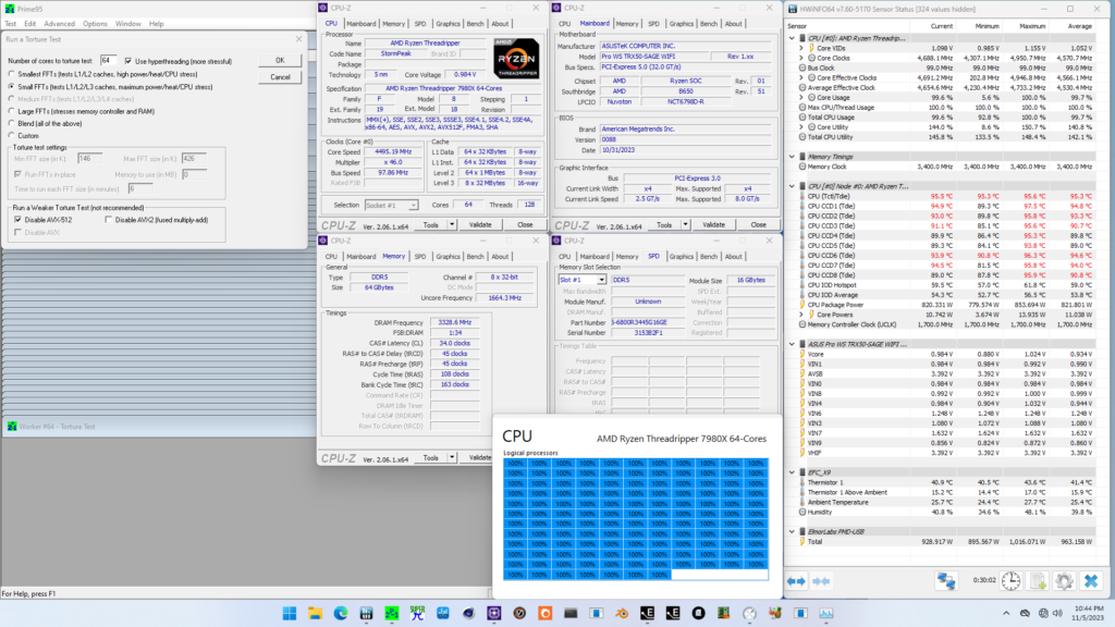 ryzen threadripper 7980x pbo2 tuned prime95 avx2