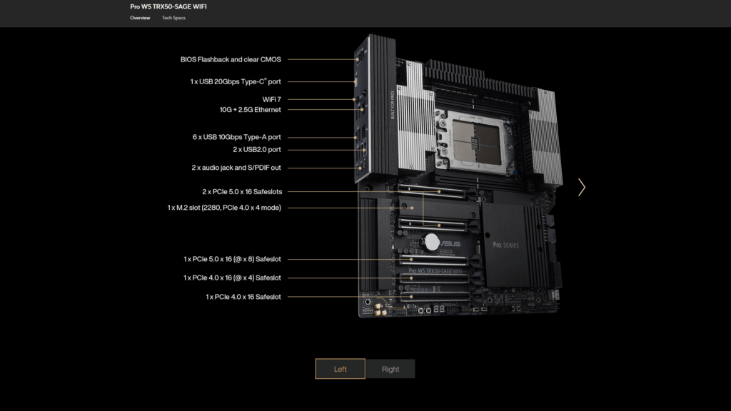 asus pro ws trx50-sage wifi io panel