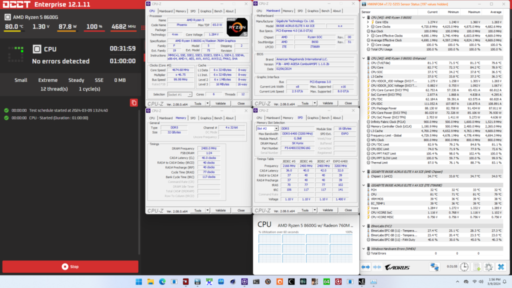 ryzen 5 8600g stock occt cpu sse stress test