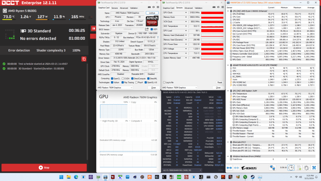radeon 760m xmp timings tuned occt stress test